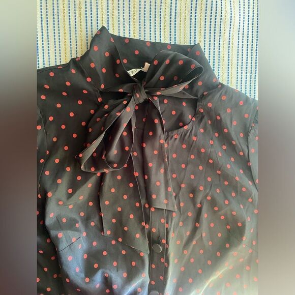 Veronica Beard Mini Dress Size 4 Linley Black And Red Polka Dot Long Sleeve Silk - Picture 8 of 14